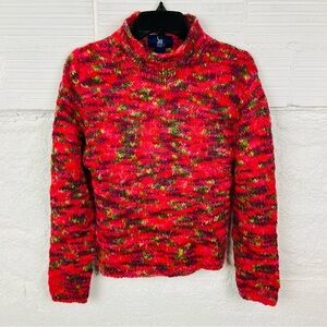 SO chunky Y2K knit pink multi colored wool turtleneck sweater size large